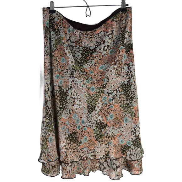 Y2K Briggs New York Women's Sz L Brown Chiffon Floral Skirt(1970) - Picture 2 of 6